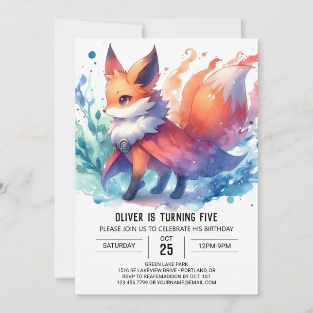 Woodland Editable Fox Birthday Invitation (Front)