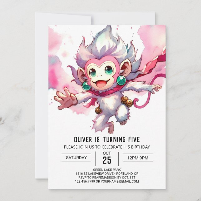 Woodland Editable Monkey Birthday Invitation (Front)