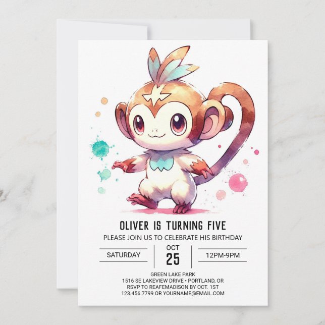 Woodland Editable Monkey Birthday Invitation (Front)