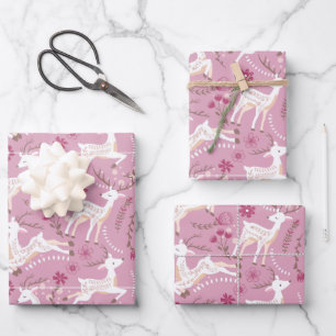 Woodland Elegance: Deer and Fawn Fantasy Wrapping Paper Sheets