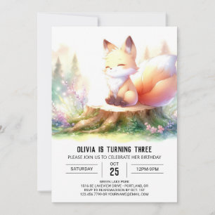 Woodland Elegant Fox Birthday digital Invitation