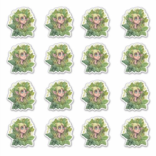 Woodland Elf In Foliage Fantasy Sticker