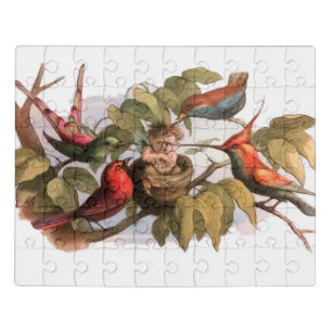 Woodland Elf in Nest: Antique Bird Sprite Fairy Jigsaw Puzzle