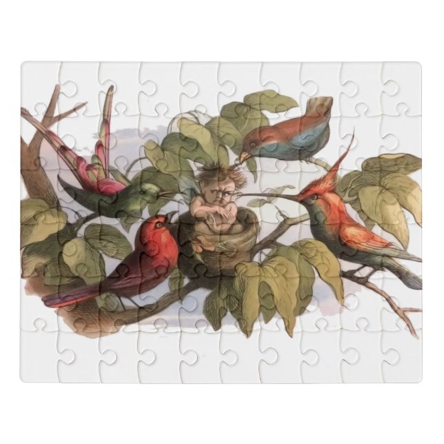 Woodland Elf in Nest: Antique Bird Sprite Fairy Jigsaw Puzzle (Puzzle Horizontal)