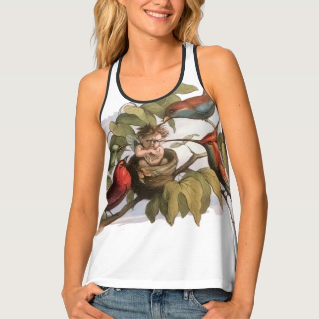 Woodland Elf in Nest: Antique Bird Sprite Fairy Tank Top (Front)