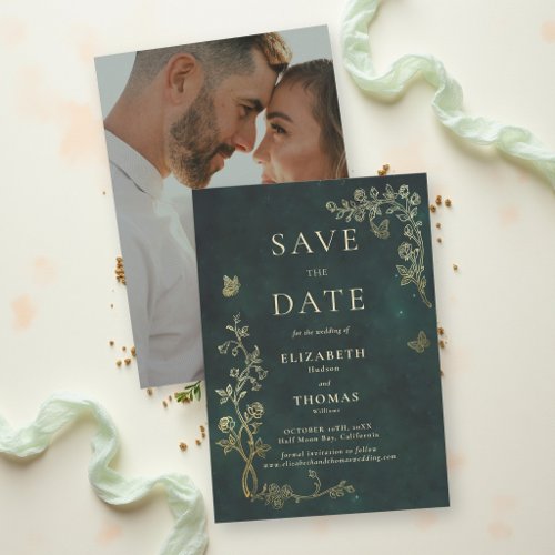 Woodland Emerald Green Fairycore Magical Wedding  Save The Date