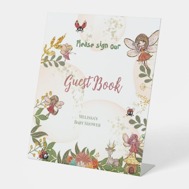 Woodland Enchanted Fairy Ladybug Guest Book  Pedestal Sign (Front)