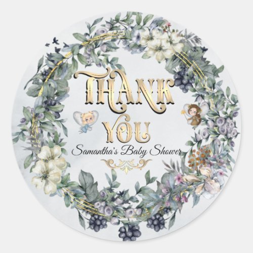 Woodland enchanted forest Baby Shower Thanks Classic Round Sticker