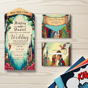 Woodland Enchanted Forest Castle Fairytale Wedding All In One Invitation