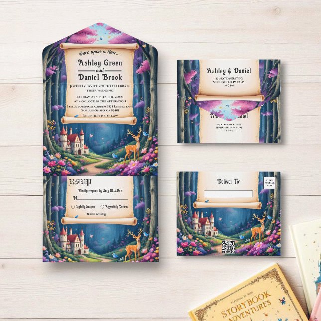 Woodland Enchanted Forest Castle Fairytale Wedding All In One Invitation (Creator Uploaded)