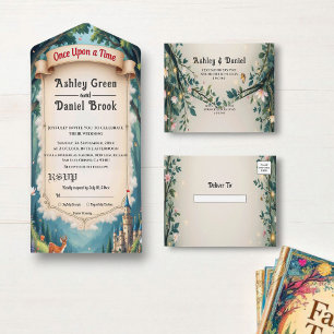 Woodland Enchanted Forest Castle Fairytale Wedding All In One Invitation