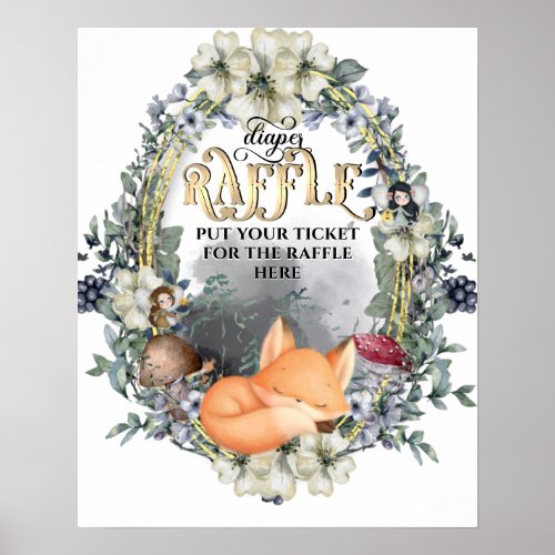 Woodland enchanted forest Diaper Raffle Shower Poster