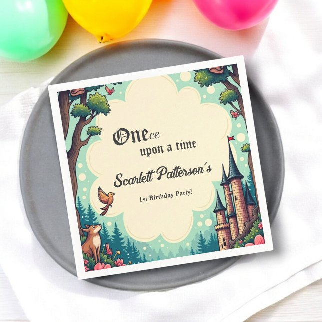 Woodland Enchanted Forest Fairytale 1st Birthday Napkins (Creator Uploaded)
