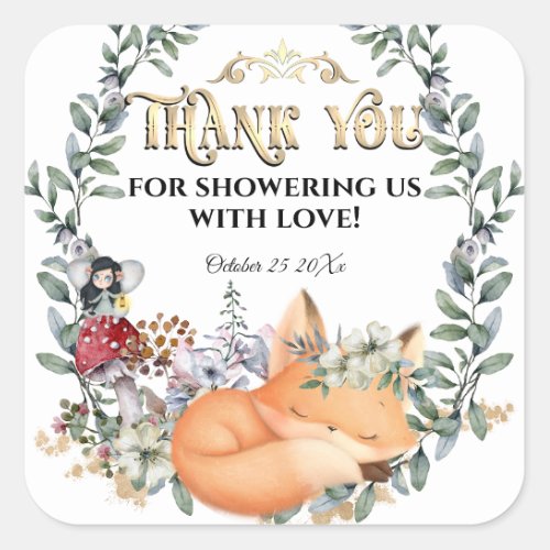 Woodland enchanted forest Fall Baby Shower Square Sticker