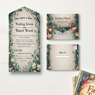 Woodland Enchanted Forest Floral Fairytale Wedding All In One Invitation