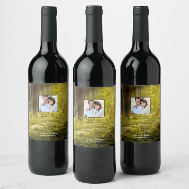  Woodland Enchanted Forest Photo Wedding  Wine Label (Bottles)