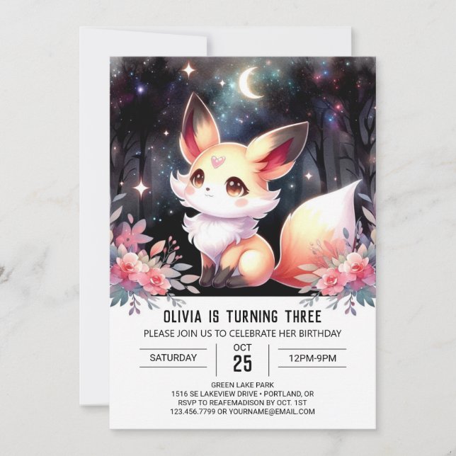 Woodland Enchanted Fox Birthday digital  Invitation (Front)