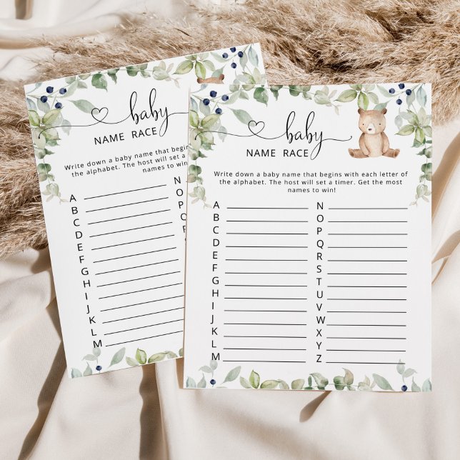 Woodland eucalyptus bear baby name race game (Creator Uploaded)