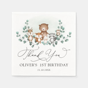 Woodland Eucalyptus Greenery Animals Birthday Boy Napkins