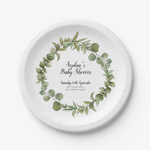 Woodland Eucalyptus Greenery Baby Shower Paper Plates