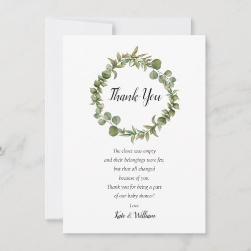 Woodland Eucalyptus Greenery Baby Shower Poem Thank You Card