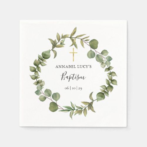 Woodland Eucalyptus Greenery Baptism Christening Napkins