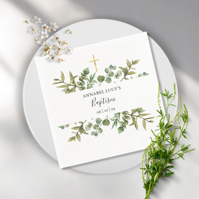 Woodland Eucalyptus Greenery Baptism Christening Napkins (Creator Uploaded)