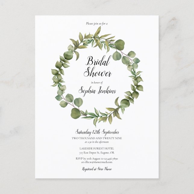 Woodland Eucalyptus Greenery Bridal Shower Invite (Front)
