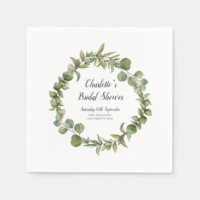 Woodland Eucalyptus Greenery Bridal Shower Napkins (Front)