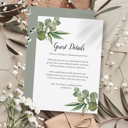 Woodland Eucalyptus Greenery Wedding Details Enclosure Card