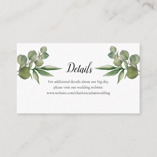 Woodland Eucalyptus Greenery Wedding Details Enclosure Card