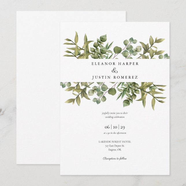 Woodland Eucalyptus Greenery Wedding Invitation (Front/Back)