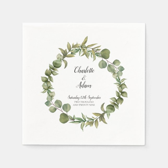 Woodland Eucalyptus Greenery Wedding Napkins (Front)