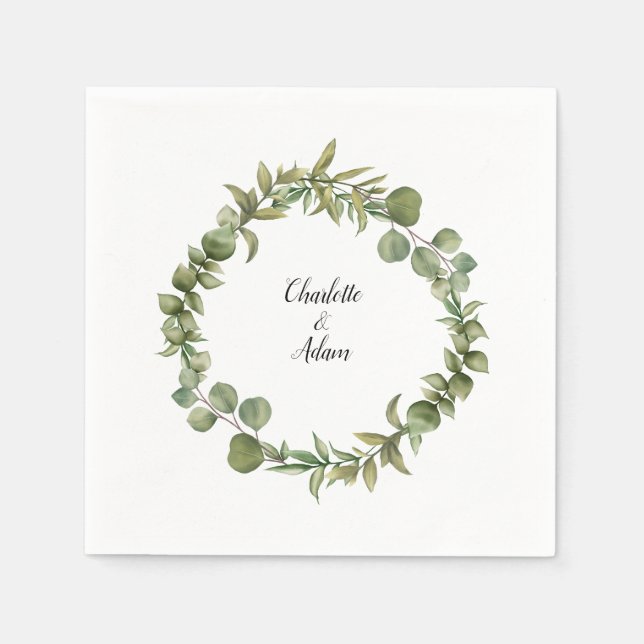 Woodland Eucalyptus Greenery Wedding Napkins (Front)