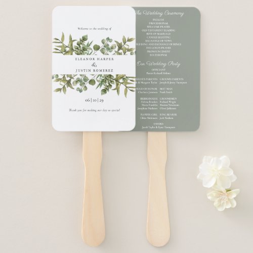 Woodland Eucalyptus Greenery Wedding Program Hand Fan