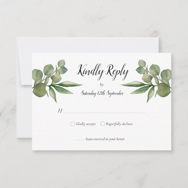 Woodland Eucalyptus Greenery Wedding RSVP Card (Front)