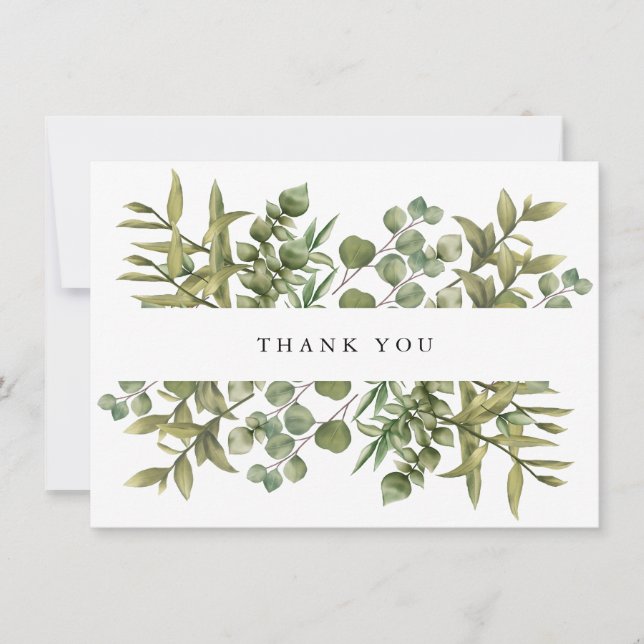 Woodland Eucalyptus Greenery Wedding Thank You Card (Front)