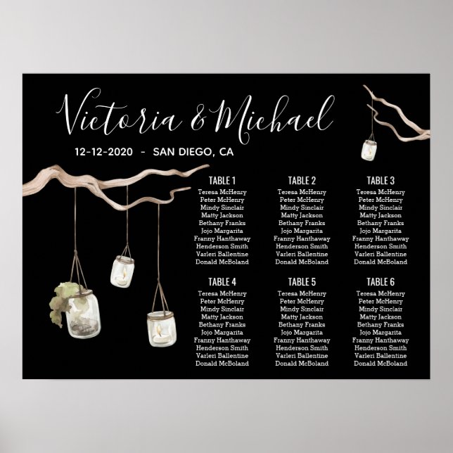 Woodland Evening Branch Mason Jars Seating Chart (Front)
