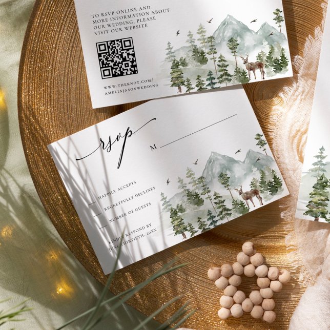 Woodland Evergreen Mountains Wedding RSVP Enclosure Card (Creator Uploaded)