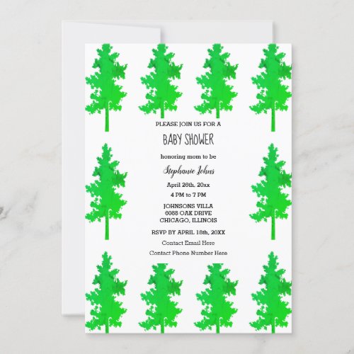 Woodland Evergreen Trees Colorful  Baby Shower  Invitation