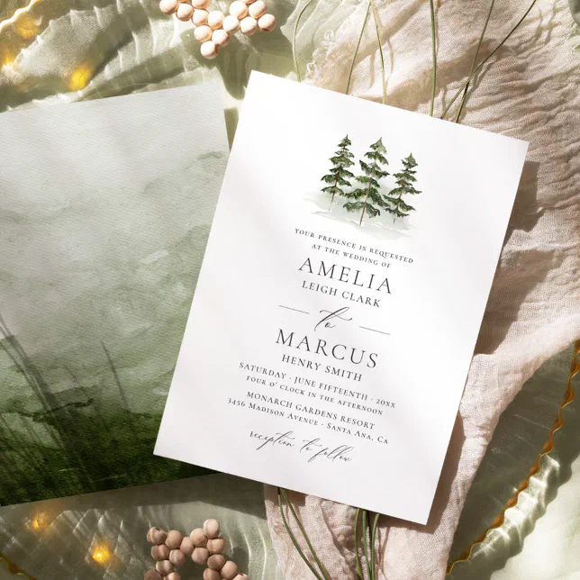 Woodland Evergreen Trees Wedding Invitation | Zazzle