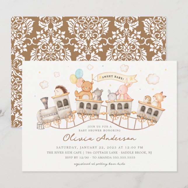 Woodland Express Baby Shower Invitation (Front/Back)