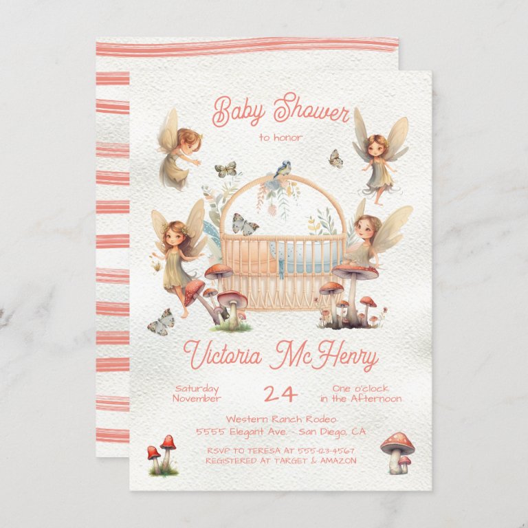 Woodland Fairy Crib Cradle Baby Shower Invitation