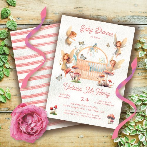 Woodland Fairy Crib Cradle Baby Shower Invitation