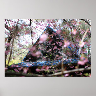 Woodland Fairy House with Pink Flowers Poster
