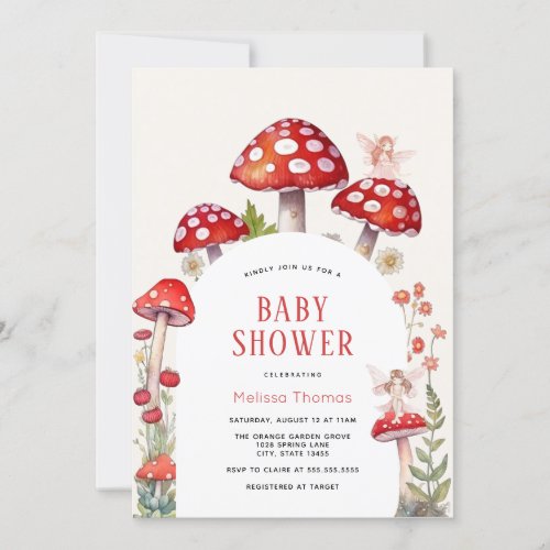 Woodland Fairy Mushroom Baby Shower Invitation