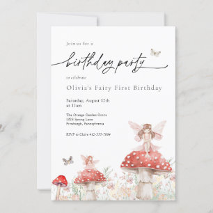 Woodland Fairy Mushroom Birthday Invitation
