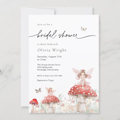Woodland Fairy Mushroom Bridal Shower Invitation
