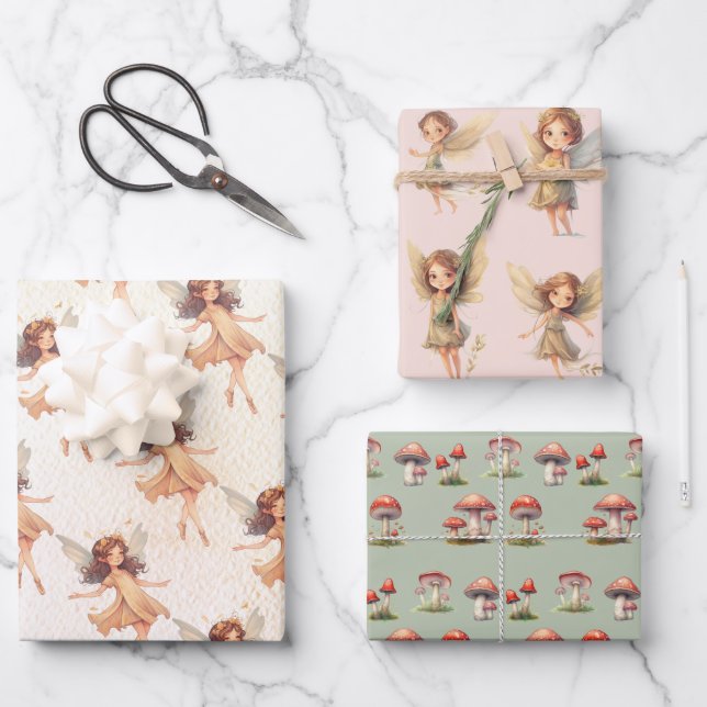 Woodland Fairy Princess Toadstool Wrapping Paper Sheets (Front)