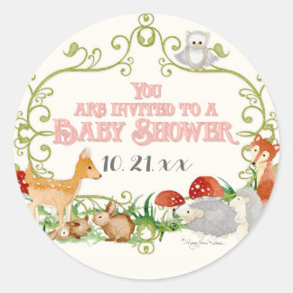 Woodland Fairy Tale Baby Shower Invitations Cards Classic Round Sticker